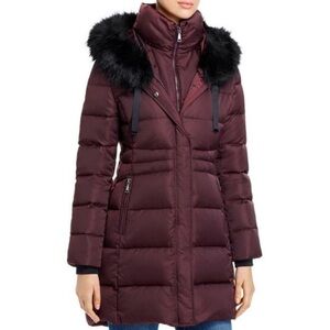 Tahari Stephanie Faux Fur Trim Puffer Down Coat XS